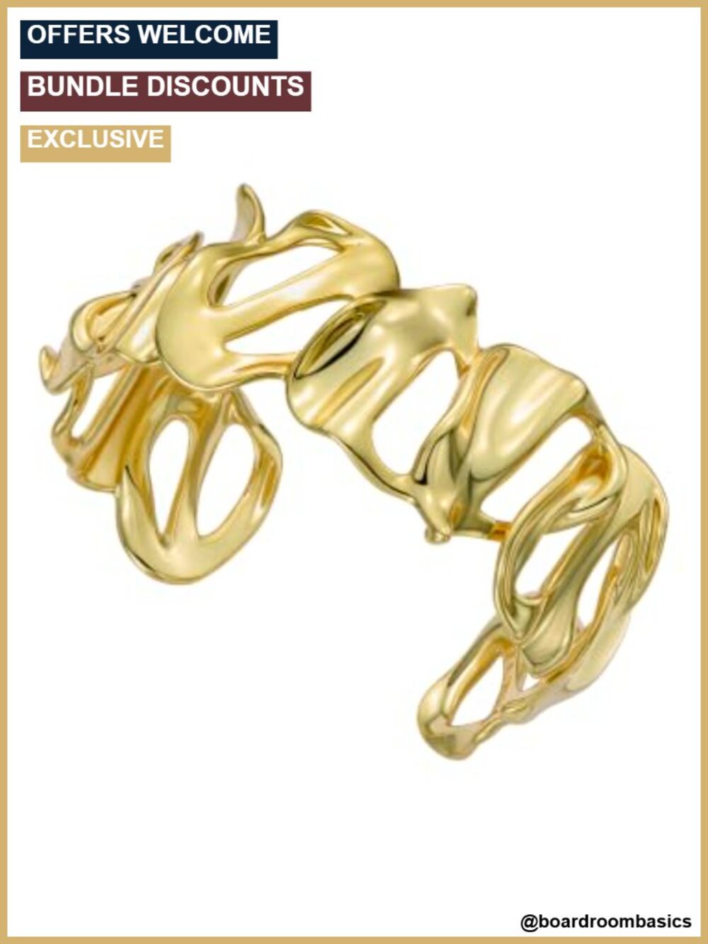 Gold Plated Brass Abstract Leaf Cuff Bracelet